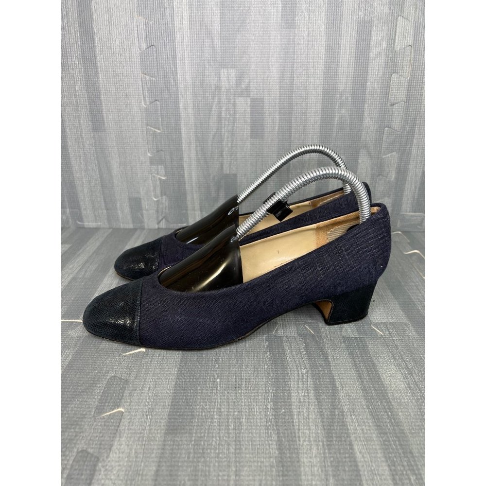 Etienne Aigner Time Blue Fabric Cap Toe Low Heels Size 9 Womens